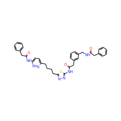 O=C(Cc1ccccc1)NCc1cccc(CC(=O)Nc2nnc(CCCCc3ccc(NC(=O)Cc4ccccc4)nn3)s2)c1 ZINC000169698337