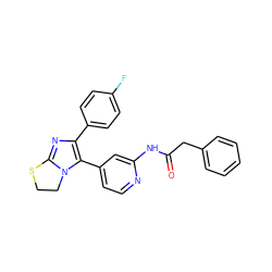 O=C(Cc1ccccc1)Nc1cc(-c2c(-c3ccc(F)cc3)nc3n2CCS3)ccn1 ZINC000169331091