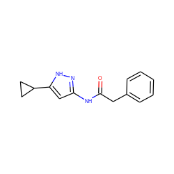 O=C(Cc1ccccc1)Nc1cc(C2CC2)[nH]n1 ZINC000012354778