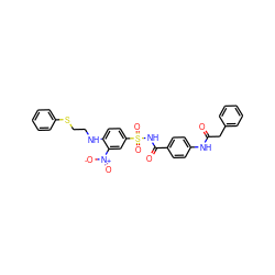 O=C(Cc1ccccc1)Nc1ccc(C(=O)NS(=O)(=O)c2ccc(NCCSc3ccccc3)c([N+](=O)[O-])c2)cc1 ZINC001772593894