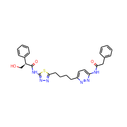 O=C(Cc1ccccc1)Nc1ccc(CCCCc2nnc(NC(=O)[C@@H](CO)c3ccccc3)s2)nn1 ZINC000169698197