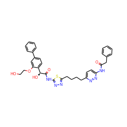 O=C(Cc1ccccc1)Nc1ccc(CCCCc2nnc(NC(=O)[C@@H](O)c3ccc(-c4ccccc4)cc3OCCO)s2)nn1 ZINC000169698418