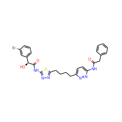 O=C(Cc1ccccc1)Nc1ccc(CCCCc2nnc(NC(=O)[C@@H](O)c3cccc(Br)c3)s2)nn1 ZINC000169698314