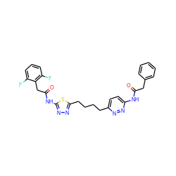 O=C(Cc1ccccc1)Nc1ccc(CCCCc2nnc(NC(=O)Cc3c(F)cccc3F)s2)nn1 ZINC000169698347