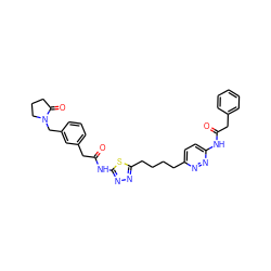 O=C(Cc1ccccc1)Nc1ccc(CCCCc2nnc(NC(=O)Cc3cccc(CN4CCCC4=O)c3)s2)nn1 ZINC000169698392