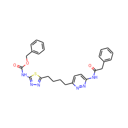 O=C(Cc1ccccc1)Nc1ccc(CCCCc2nnc(NC(=O)OCc3ccccc3)s2)nn1 ZINC000169698283