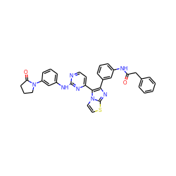 O=C(Cc1ccccc1)Nc1cccc(-c2nc3sccn3c2-c2ccnc(Nc3cccc(N4CCCC4=O)c3)n2)c1 ZINC000063298054