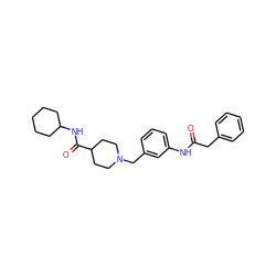 O=C(Cc1ccccc1)Nc1cccc(CN2CCC(C(=O)NC3CCCCC3)CC2)c1 ZINC001772624318