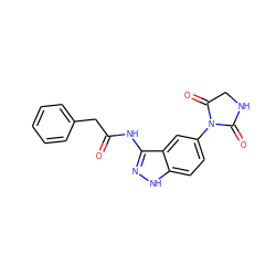 O=C(Cc1ccccc1)Nc1n[nH]c2ccc(N3C(=O)CNC3=O)cc12 ZINC000029041368