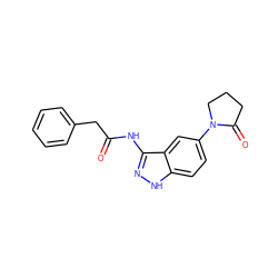 O=C(Cc1ccccc1)Nc1n[nH]c2ccc(N3CCCC3=O)cc12 ZINC000029041362