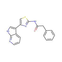 O=C(Cc1ccccc1)Nc1nc(-c2c[nH]c3ncccc23)cs1 ZINC000137391731