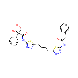 O=C(Cc1ccccc1)Nc1nnc(CCCCc2nnc(NC(=O)[C@@](O)(CO)c3ccccc3)s2)s1 ZINC000169698142