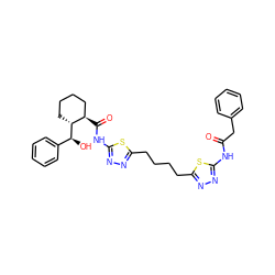 O=C(Cc1ccccc1)Nc1nnc(CCCCc2nnc(NC(=O)[C@@H]3CCCC[C@H]3[C@@H](O)c3ccccc3)s2)s1 ZINC000169698183