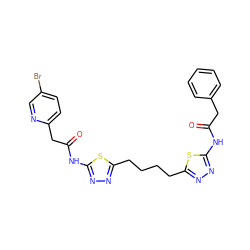 O=C(Cc1ccccc1)Nc1nnc(CCCCc2nnc(NC(=O)Cc3ccc(Br)cn3)s2)s1 ZINC000653863970