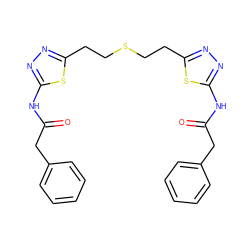 O=C(Cc1ccccc1)Nc1nnc(CCSCCc2nnc(NC(=O)Cc3ccccc3)s2)s1 ZINC000004426660