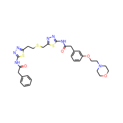 O=C(Cc1ccccc1)Nc1nnc(CCSCc2nnc(NC(=O)Cc3cccc(OCCN4CCOCC4)c3)s2)s1 ZINC000169698275