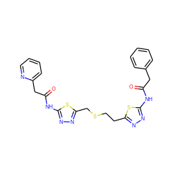 O=C(Cc1ccccc1)Nc1nnc(CCSCc2nnc(NC(=O)Cc3ccccn3)s2)s1 ZINC000169698269