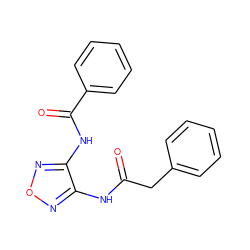 O=C(Cc1ccccc1)Nc1nonc1NC(=O)c1ccccc1 ZINC000000109830