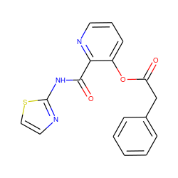 O=C(Cc1ccccc1)Oc1cccnc1C(=O)Nc1nccs1 ZINC000013521912