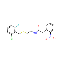 O=C(Cc1ccccc1[N+](=O)[O-])NCCSCc1c(F)cccc1Cl ZINC000002850880