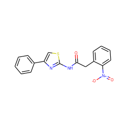 O=C(Cc1ccccc1[N+](=O)[O-])Nc1nc(-c2ccccc2)cs1 ZINC000000860390