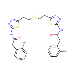 O=C(Cc1ccccc1Br)Nc1nnc(CCSCCc2nnc(NC(=O)Cc3ccccc3Br)s2)s1 ZINC000169698148