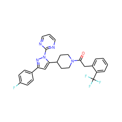 O=C(Cc1ccccc1C(F)(F)F)N1CCC(c2cc(-c3ccc(F)cc3)nn2-c2ncccn2)CC1 ZINC000199890173