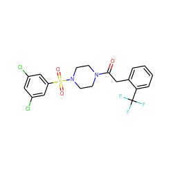 O=C(Cc1ccccc1C(F)(F)F)N1CCN(S(=O)(=O)c2cc(Cl)cc(Cl)c2)CC1 ZINC000040918655