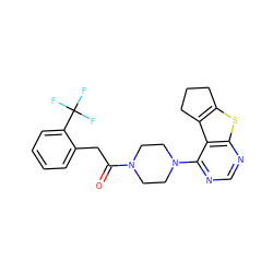 O=C(Cc1ccccc1C(F)(F)F)N1CCN(c2ncnc3sc4c(c23)CCC4)CC1 ZINC000169348410