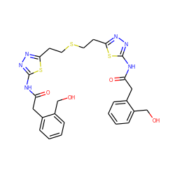 O=C(Cc1ccccc1CO)Nc1nnc(CCSCCc2nnc(NC(=O)Cc3ccccc3CO)s2)s1 ZINC000169697962