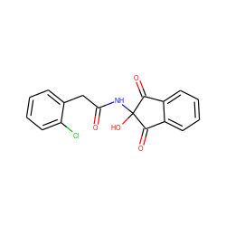 O=C(Cc1ccccc1Cl)NC1(O)C(=O)c2ccccc2C1=O ZINC000000103537