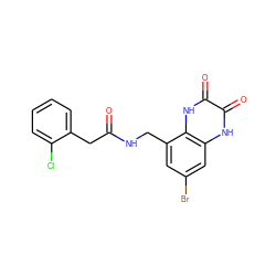 O=C(Cc1ccccc1Cl)NCc1cc(Br)cc2[nH]c(=O)c(=O)[nH]c12 ZINC000027555849