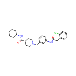 O=C(Cc1ccccc1Cl)Nc1cccc(CN2CCC(C(=O)NC3CCCCC3)CC2)c1 ZINC001772599432