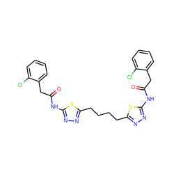 O=C(Cc1ccccc1Cl)Nc1nnc(CCCCc2nnc(NC(=O)Cc3ccccc3Cl)s2)s1 ZINC000169698080