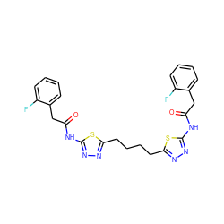 O=C(Cc1ccccc1F)Nc1nnc(CCCCc2nnc(NC(=O)Cc3ccccc3F)s2)s1 ZINC000169698167