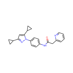 O=C(Cc1ccccn1)Nc1ccc(-n2nc(C3CC3)cc2C2CC2)cc1 ZINC000116814664