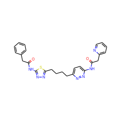 O=C(Cc1ccccn1)Nc1ccc(CCCCc2nnc(NC(=O)Cc3ccccc3)s2)nn1 ZINC000169698280