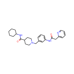 O=C(Cc1ccccn1)Nc1cccc(CN2CCC(C(=O)NC3CCCCC3)CC2)c1 ZINC001772614767