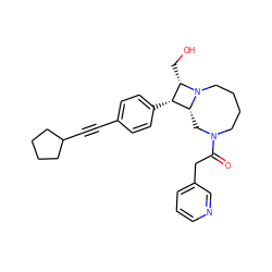 O=C(Cc1cccnc1)N1CCCCN2[C@H](C1)[C@H](c1ccc(C#CC3CCCC3)cc1)[C@@H]2CO ZINC000095599812