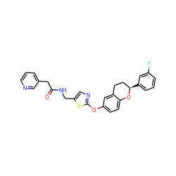 O=C(Cc1cccnc1)NCc1cnc(Oc2ccc3c(c2)CC[C@@H](c2cccc(F)c2)O3)s1 ZINC000145580713