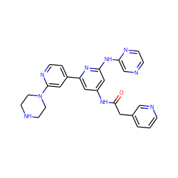 O=C(Cc1cccnc1)Nc1cc(Nc2cnccn2)nc(-c2ccnc(N3CCNCC3)c2)c1 ZINC000084728190