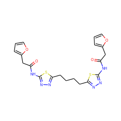 O=C(Cc1ccco1)Nc1nnc(CCCCc2nnc(NC(=O)Cc3ccco3)s2)s1 ZINC000169697797