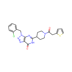 O=C(Cc1cccs1)N1CCC(c2nc3c(nnn3Cc3ccccc3Cl)c(=O)[nH]2)CC1 ZINC000006529611