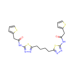 O=C(Cc1cccs1)Nc1nnc(CCCCc2nnc(NC(=O)Cc3cccs3)s2)s1 ZINC000169697798