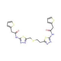 O=C(Cc1cccs1)Nc1nnc(CCSCc2nnc(NC(=O)Cc3cccs3)s2)s1 ZINC000169698052