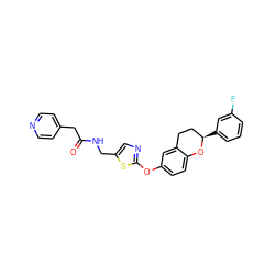 O=C(Cc1ccncc1)NCc1cnc(Oc2ccc3c(c2)CC[C@@H](c2cccc(F)c2)O3)s1 ZINC000145523830