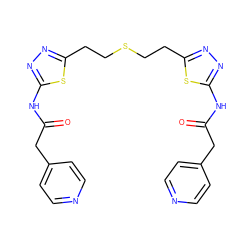 O=C(Cc1ccncc1)Nc1nnc(CCSCCc2nnc(NC(=O)Cc3ccncc3)s2)s1 ZINC000169698254