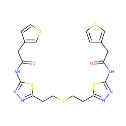 O=C(Cc1ccsc1)Nc1nnc(CCSCCc2nnc(NC(=O)Cc3ccsc3)s2)s1 ZINC000169697795