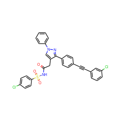 O=C(Cc1cn(-c2ccccc2)nc1-c1ccc(C#Cc2cccc(Cl)c2)cc1)NS(=O)(=O)c1ccc(Cl)cc1 ZINC000095554252