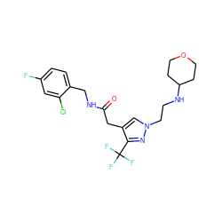 O=C(Cc1cn(CCNC2CCOCC2)nc1C(F)(F)F)NCc1ccc(F)cc1Cl ZINC000095553893